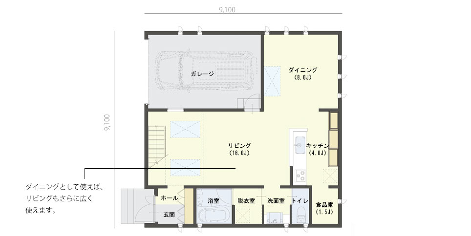 ガレージとバルコニーが付いたタイプのcasa cube